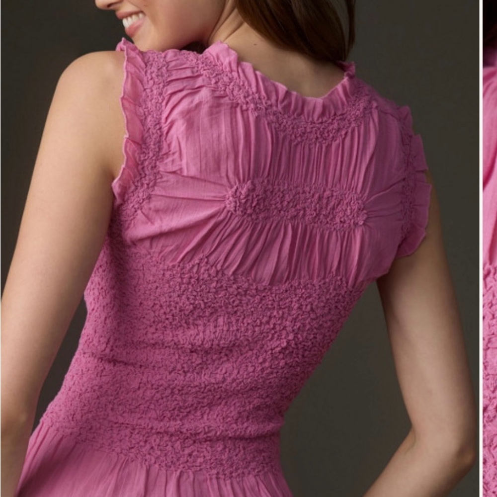 Anthropologie Pink Smocked Crop Top - Picture 4 of 7
